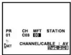 PR CH MFT STATION 01 C03 00 % RSET CHANNEL/CABLE : AV A F F B D E D