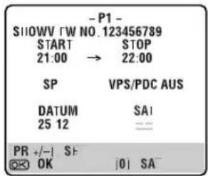 - P1 - S100WV T/W NO. 123456789 START STOP 21:00 → 22:00 SP VPS/PDC AUS DATUM SAI 25 12 -------------- PR +/- | SF |0 | SA⁻ OK |0 | SA⁻