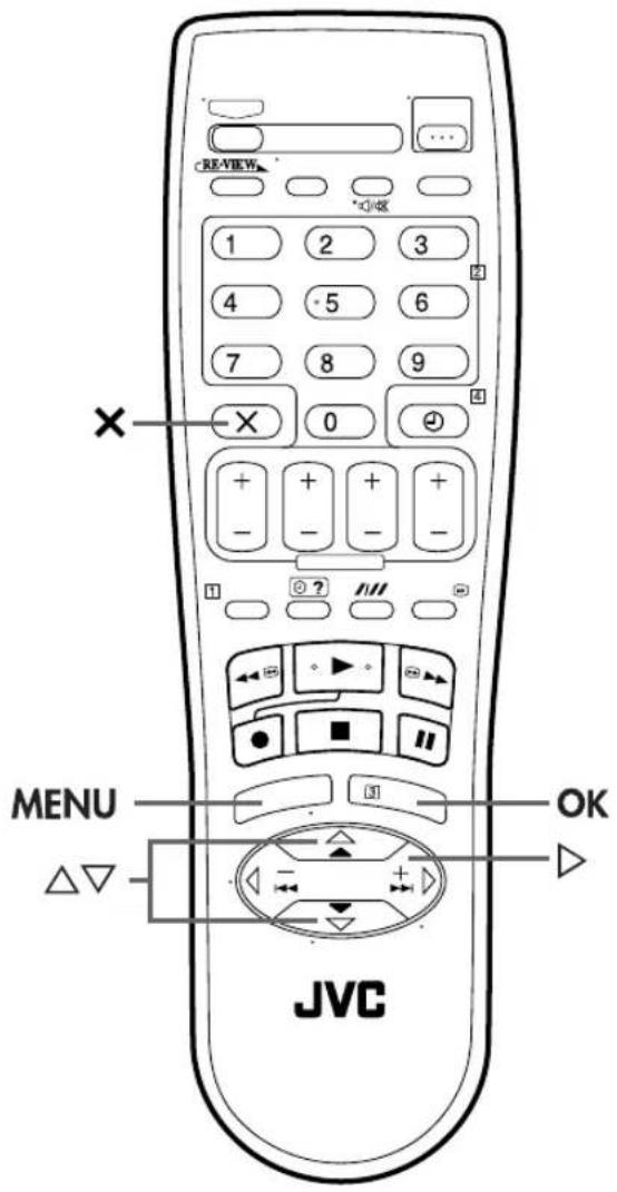 REVIEW 1 2 3 4 5 6 7 8 9 -X 0 + + + + - - - - ? ? MENU OK JVC