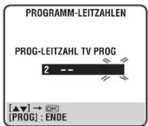 PROGRAMM-LEITZAHLEN PROG-LEITZAHL TV PROG 2 -- [▲▼] → OK [PROG] : ENDE