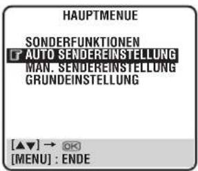 HAUPTMENUE SONDERFUNKTIONEN AUTO SENDEREINSTELLUNG MAN. SENDEREINSTELLUNG GRUNDEINSTELLUNG [▲▼] → OK [MENU] : ENDE