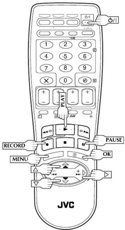 1 2 3 4 5 6 7 8 9 × 0 ④ PLAY RECORD MENU OK PAUSE JVC