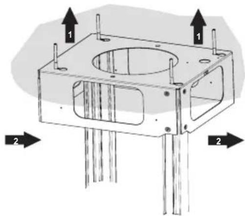 Technical diagram of a mechanical component with labeled parts and directional arrows indicating flow or movement.