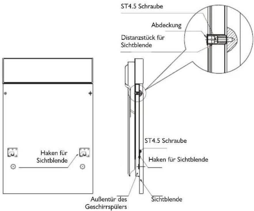 ST4.5 Schraube Abdeckung Distanztück für Sichtblende Haken für Sichtblende ST4.5 Schraube Haken für Sichtblende Außentür des Geschirrspülers Sichtblende