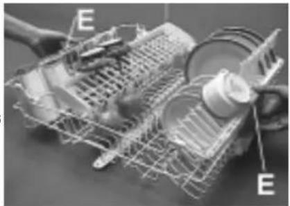 Close-up of a mechanical device with labeled parts (E), no readable text or symbols present