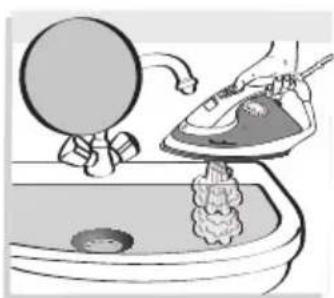 Illustration of a hand using a table tennis paddle to clean or store items on a sink (no text or symbols)