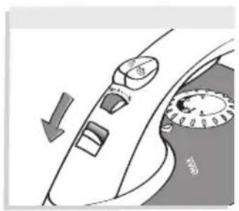 Diagram showing a car's side profile with directional arrows and a circular dial (no text or symbols)