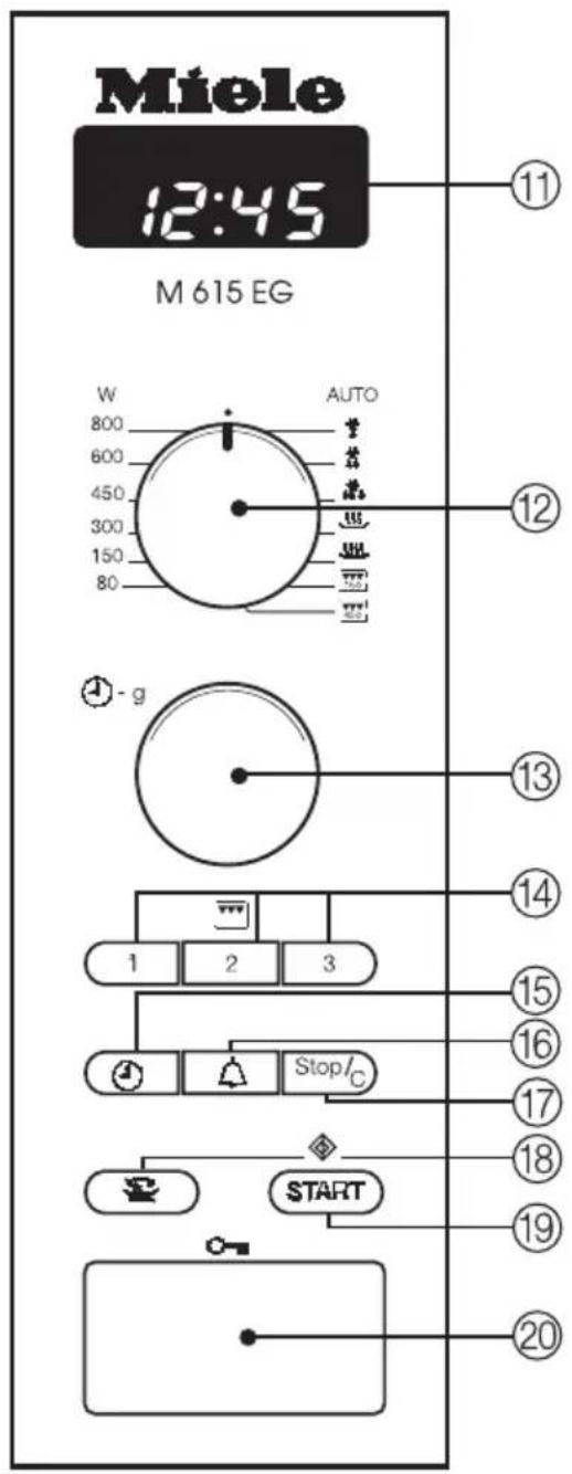 Miele 12:45 M 615 EG W AUTO 800 600 450 300 150 80 12 13 14 1 2 3 15 16 Stop/C 17 18 START 19 20