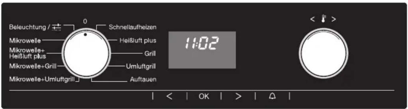 Beleuchtung / Mikrowelle Mikrowelle+ Heißluft plus Mikrowelle+Grill Mikrowelle+Umluftgrill Schnellaufheizen Heißluft plus Grill Umluftgrill Auftauen 11:02 < | OK | > | △ |