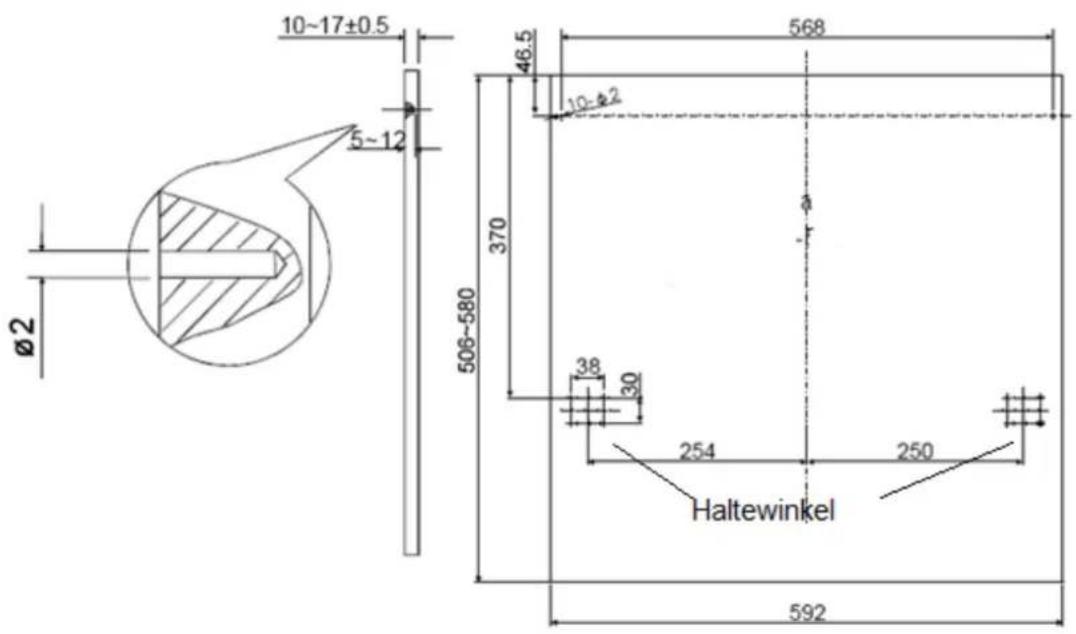 10~17±0.5 5~12 Ø2 46.5 568 10-Ø2 370 506-580 38 30 254 250 Haltewinkel 592