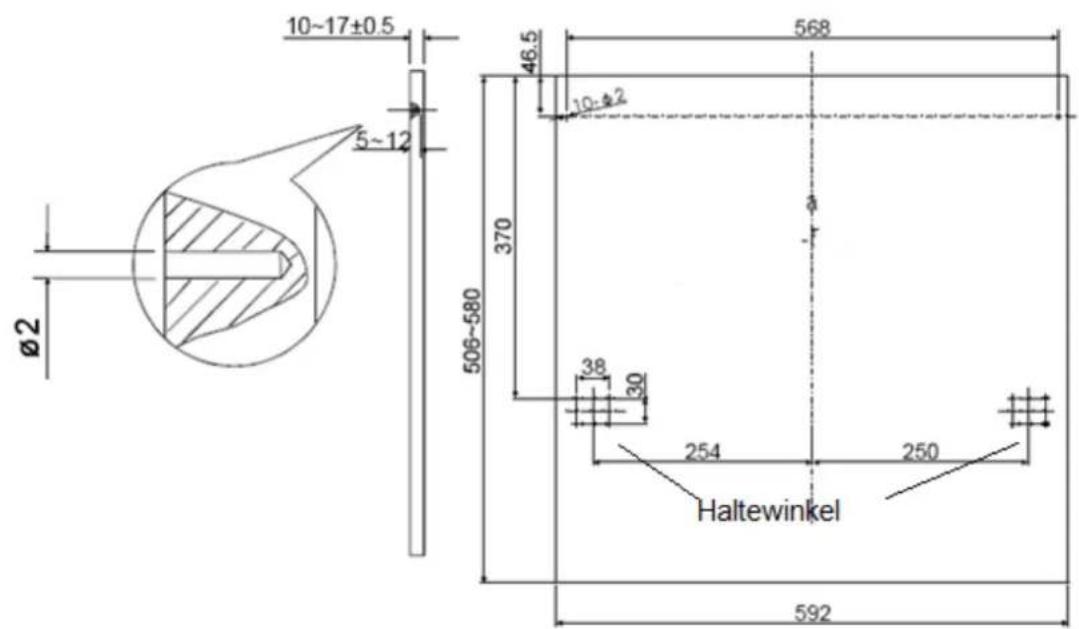 10~17±0.5 5~12 Ø2 46.5 568 10-Ø2 370 506~580 38 30 254 250 Haltewinkel 592