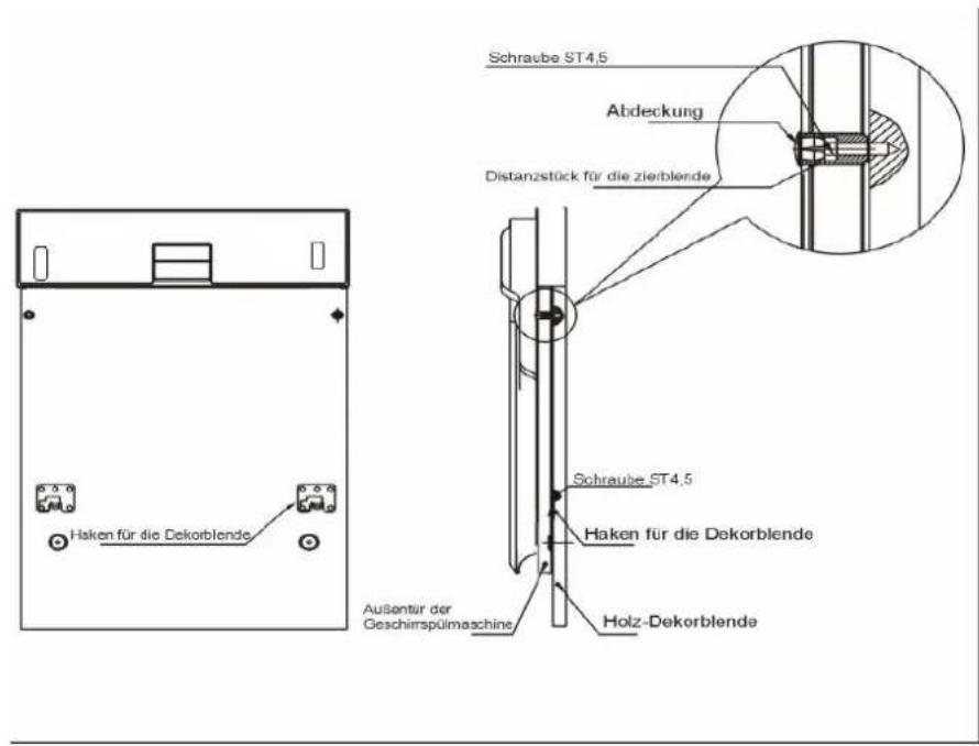 Schraube ST4.5 Abdeckung Distanztück für die zierblende Haken für die Dekorblende Schraube ST4.5 Haken für die Dekorblende Holz-Dekorblende Außantür der Geschirrspümaschine