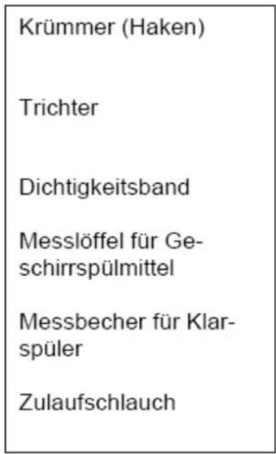 Krümmer (Haken) Trichter Dichtigkeitsband Messlöffel für Geschirrspülmittel Messbecher für Klar- spüler Zulaufschlauch