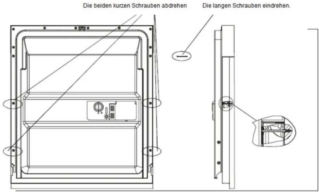 Die beiden kurzen Schrauben abdrehen Die langen Schrauben eindrehen.
