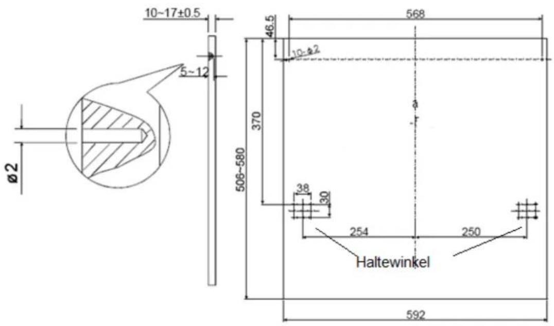 10~17±0.5 5~12 Ø2 46.5 568 10-Ø2 370 506-580 38 30 254 250 Haltewinkel 592