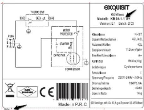 Exquisit KB45-1.1 A - Typenschild - 1