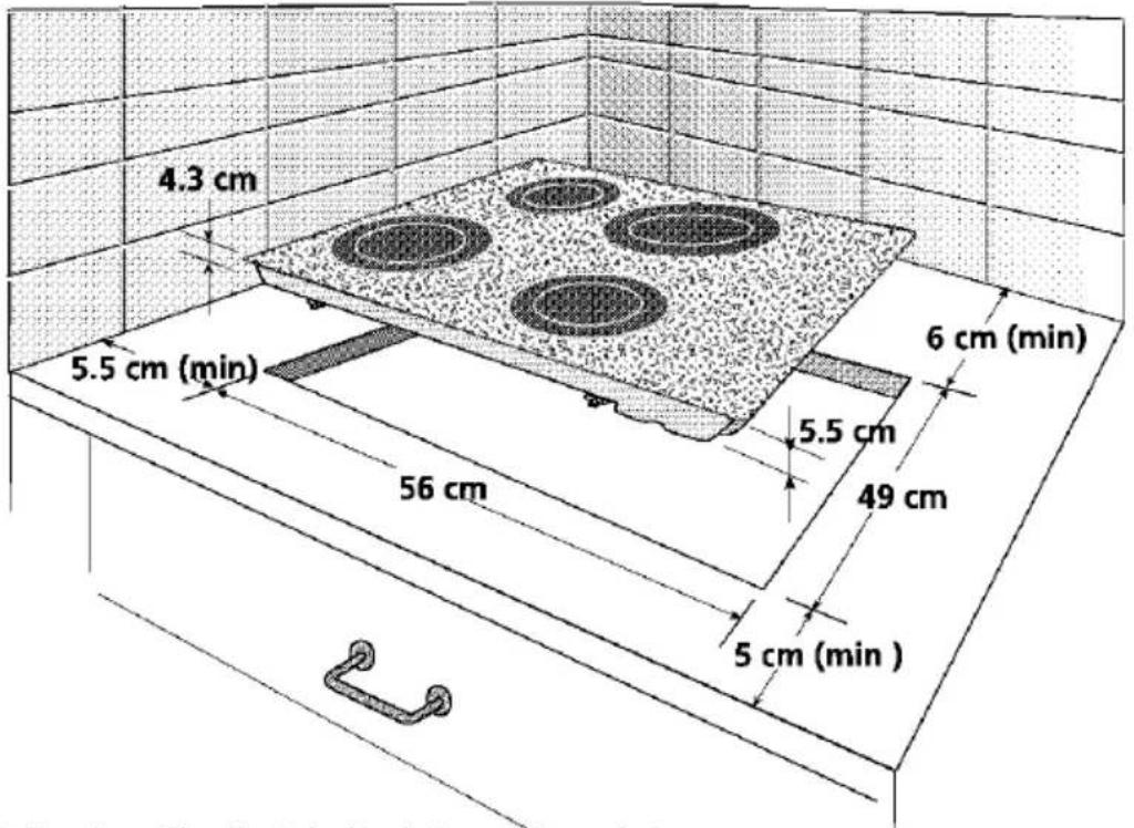 4.3 cm 5.5 cm (min) 56 cm 6 cm (min) 5.5 cm 49 cm 5 cm (min)
