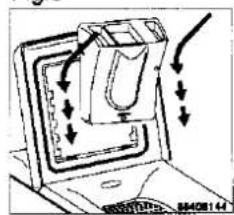 Diagram showing a computer monitor with a screen and arrows indicating motion or movement, labeled with 'B440214'