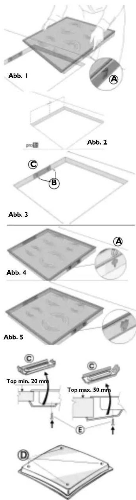 Abb. 1 Abb. 2 C B Abb. 3 Abb. 4 Abb. 5 Top min. 20 mm Top max. 50 mm E D