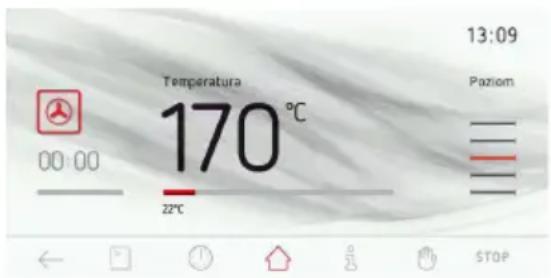 13:09 Temperatura 170 °C 00:00 22°C Paziom STOP