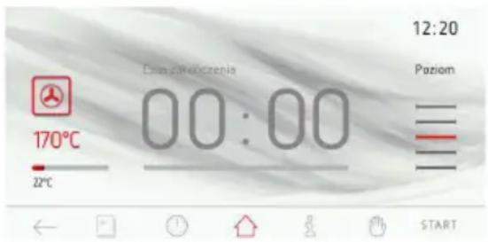 170°C 22°C Drażecnozzenia 00:00 12:20 Paziom START