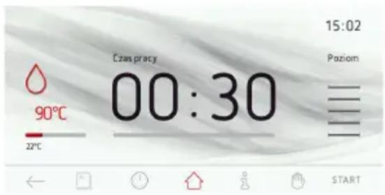 Czas pracy 90°C 00:30 15:02 Poziom START