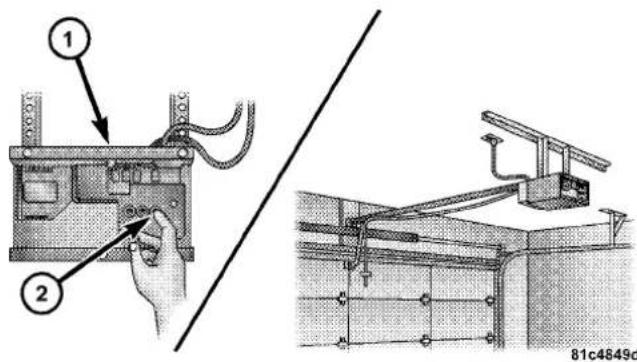 Technical diagram showing installation of a device with labeled components and a close-up view of the assembly.