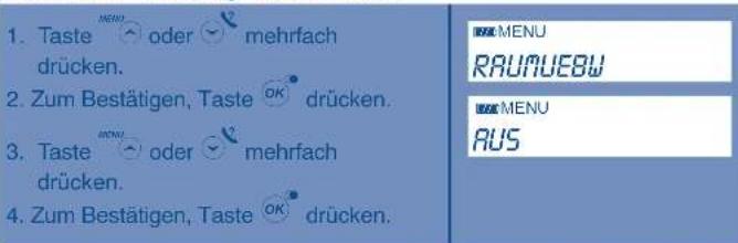 1. Taste 🎨 oder 🔍 mehrfach drücken. 2. Zum Bestätigen, Taste OK️ drücken. 3. Taste 🎨 oder 🔍 mehrfach drücken. 4. Zum Bestätigen, Taste OK️ drücken.