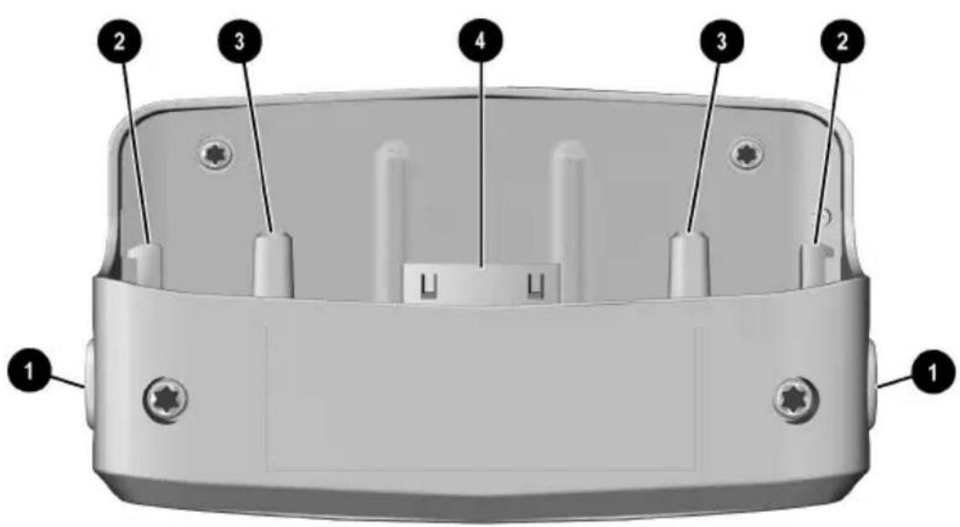 Technical diagram of a device casing with numbered components labeled 1 to 4