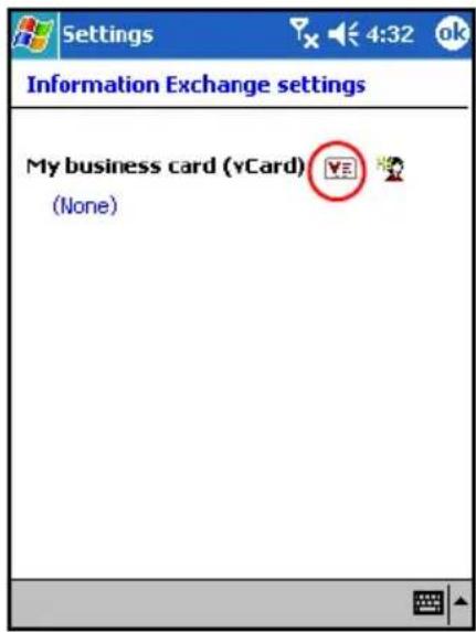 Settings 4:32 ok Information Exchange settings My business card (vCard) (None)