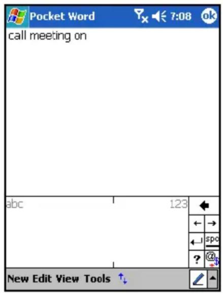 Pocket Word call meeting on abc 123 ← → ← spc ? @_ New Edit View Tools ↑↓