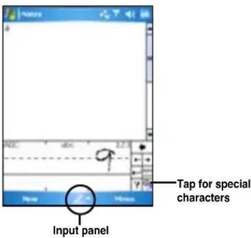 Tap for special characters Input panel