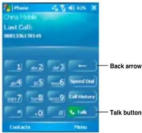 Phone China Mobile Last Call: 0081336170149 Back arrow Talk button Contacts Menu