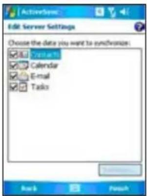 Edit Server Settings Choose the data you want to synchronize: ✓ Calendar ✓ Calendar ✓ E-mail ✓ Tasks