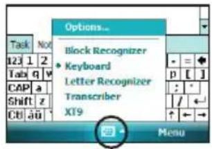 Options... Task Not 123 1 2 Tab q w CAP a Shift z Ct äü Block Recognizer • Keyboard Letter Recognizer Transcriber X19 Menu
