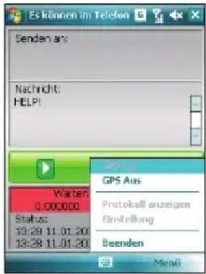 Es können im Telefon Senden an: Nachricht: HELP! Warben 0.000000 Status: 13:28 11.01.20 13:28 11.01.20 GPS Aus Protokall anzeigen Einstellung Beenden Mend