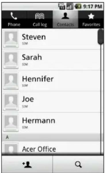 ACER BeTouch E400 - Managing your contacts - 1