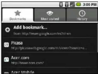 ACER BeTouch E130 - Using the browser - 2