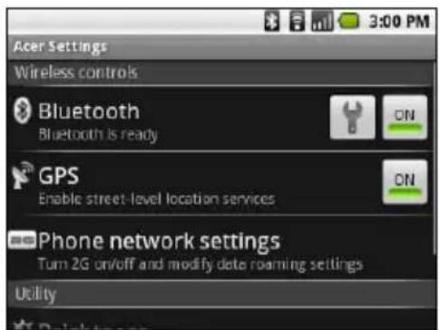 ACER BeTouch E130 - Acer Settings - 1