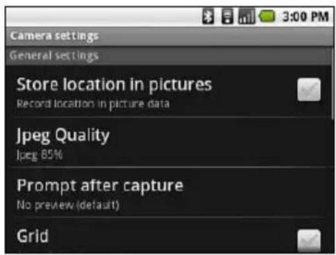 ACER BeTouch E130 - Camera settings menu - 1