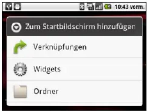 Zum Startbildschirm hinzufügen Verknüpfungen Widgets Ordner