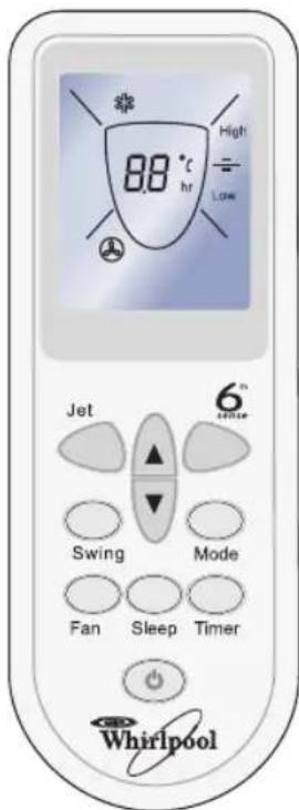 88 °C hr High = Low Jet 6" Swing Mode Fan Sleep Timer Whirlpool