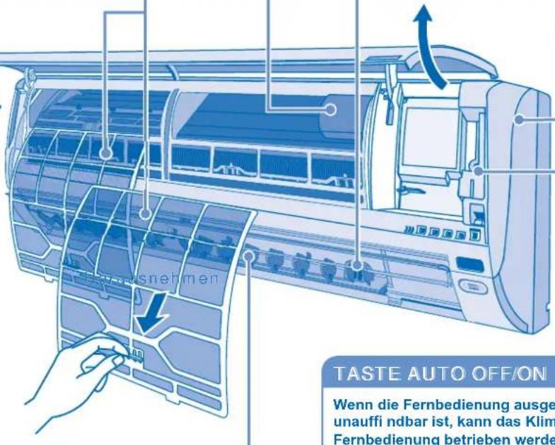 TASTE AUTO OFF/ON Wenn die Fernbedienung ausge unauffi ndbar ist, kann das Klim Fernbedienung betrieben werde