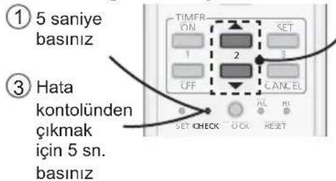 ① 5 saniye basınız ③ Hata kontolünden çıkmak için 5 sn. basınız