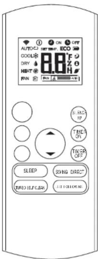 AUDIO COOLS DRY HBIT RUN ON OFF ECO F H SPEED HP TIME ON TIMER OFF SLEEP Sewing DIRECT TURD SELF CLEA LED FOLLOW