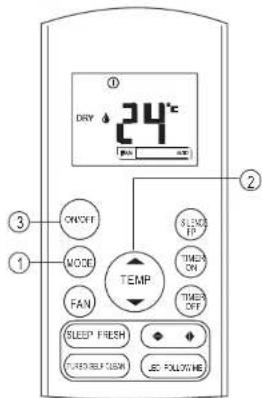 DRY 24°C ON/OFF MODE FAN TEMP SLEEP ON TIME ON TIME OFF SLEEP FRESH TURSD SLUSH EC FOLLOWING