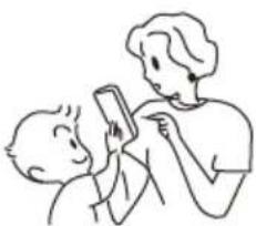Illustration of a person using a smartphone to interact with another person (no text or symbols present)