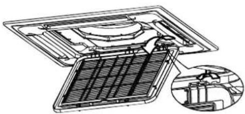 Technische Zeichnung einer mechanischen Baugruppe mit inneren Komponenten und einer Detailansicht (kein Text oder Beschriftungen)