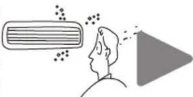 Simple line drawing of a person looking at a speech bubble and a large triangular shape (no text or symbols)