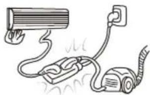 Simple line drawing of a ceiling-mounted cable with attached plug and cord (no text or symbols)
